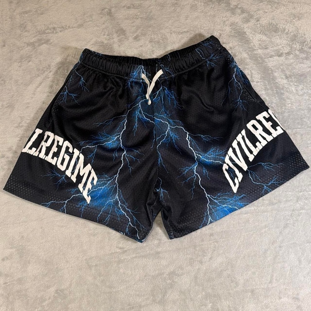 Civilregime Lightning Mesh Shorts | Black & Blue | Medium